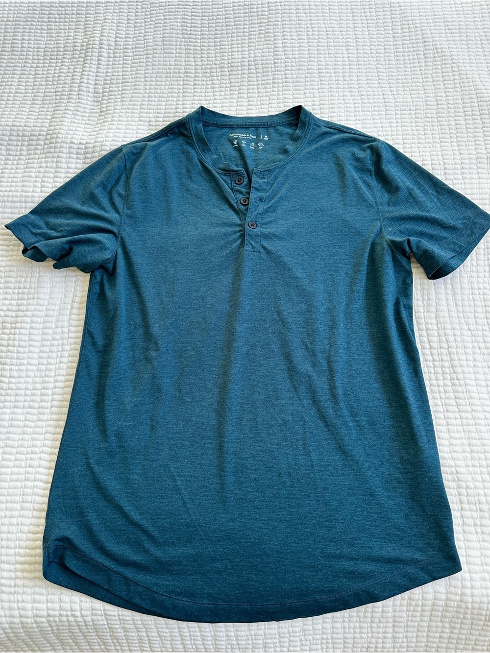 Abercrombie & Fitch Men's Short-Sleeve Henley in Teal Blue-Green